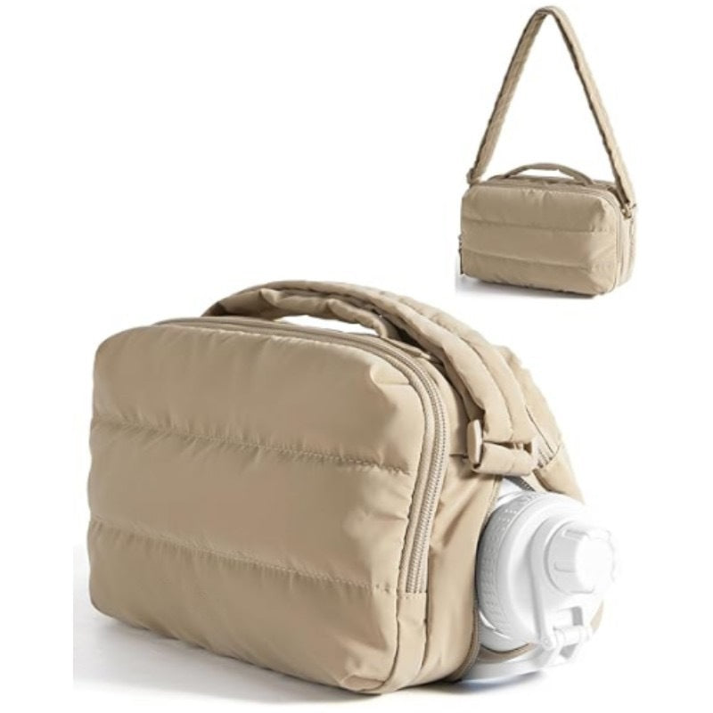 Women Travel Convenient Quilted Fluffy Water Bottle Bag Small Thermos Cup Sleeve Handbag Crossbody Bag