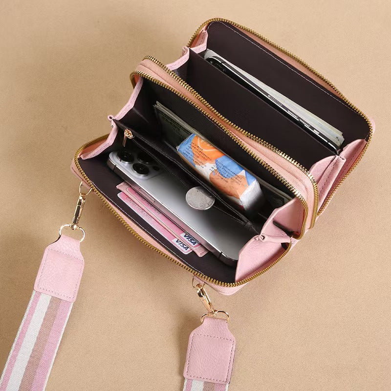 2026 New Mobile Phone Bag for Women, Crossbody Bag, Multifunctional Wide Shoulder Strap Shoulder Bag, Simple Casual Embossed Design