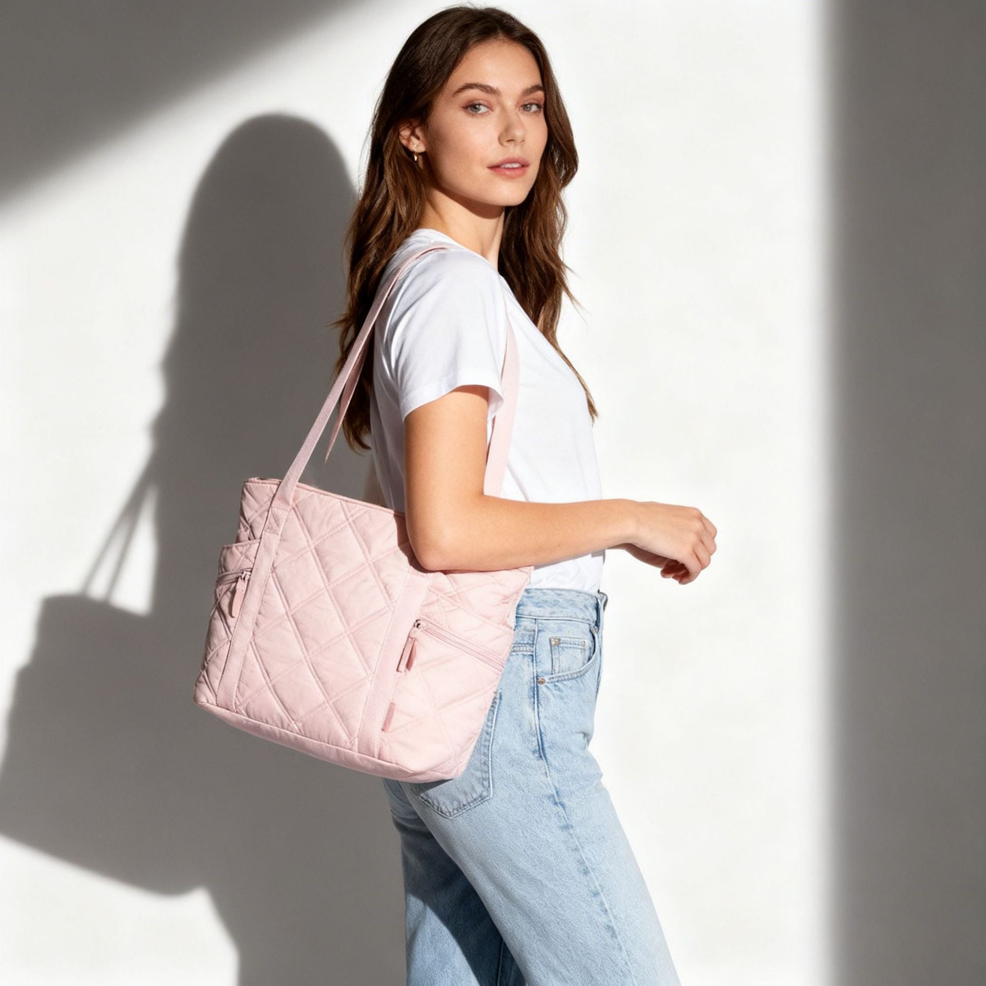Damen Daunen Leichte Handtasche Große Kapazität Bestickte Umhängetasche Modische Einfache Rhombus Reisetasche Krankenschwester Tragetasche Crossbody