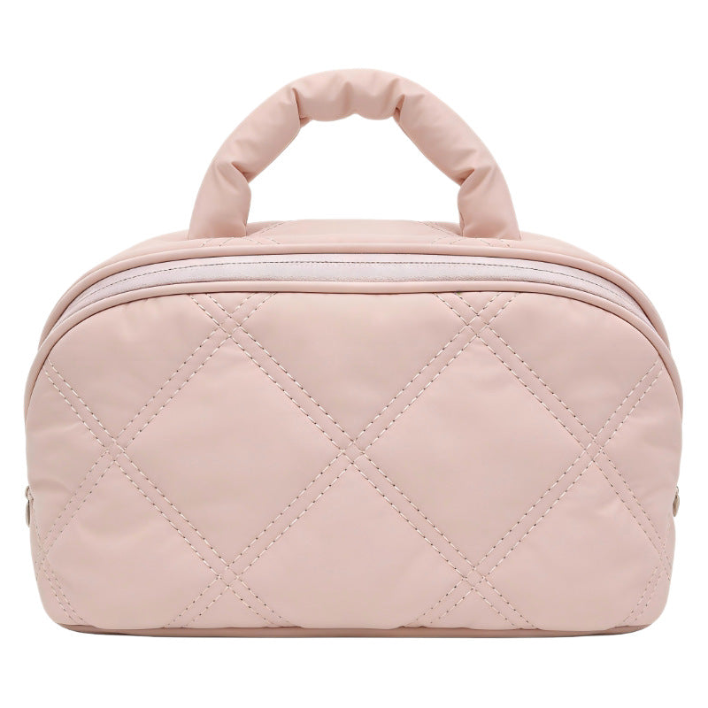 Cotton-Filled Portable Travel Makeup Bag, Large Capacity Breathable Toiletry Storage Bag, High-End Handbag