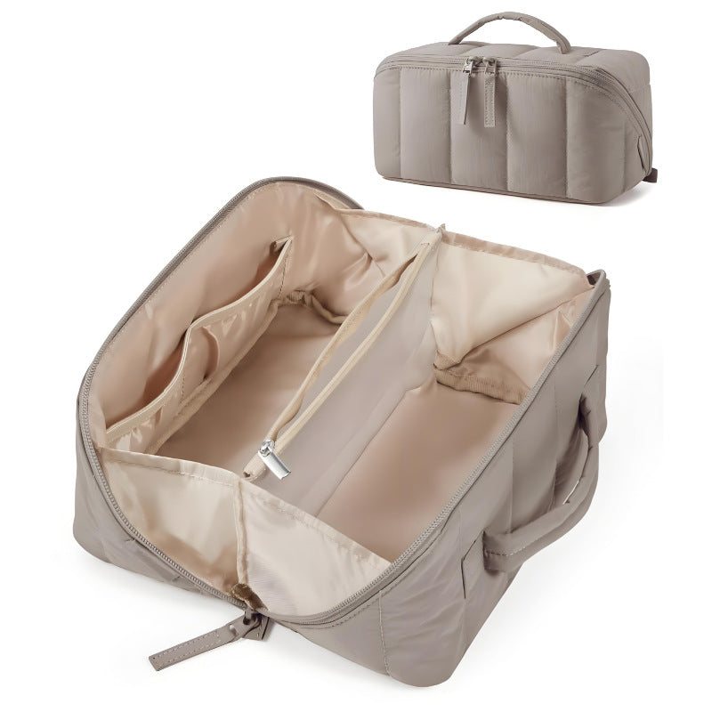 Waterproof Portable Down-Filled Standing Makeup Bag with Compartments