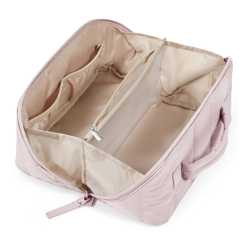 Waterproof Portable Down-Filled Standing Makeup Bag with Compartments
