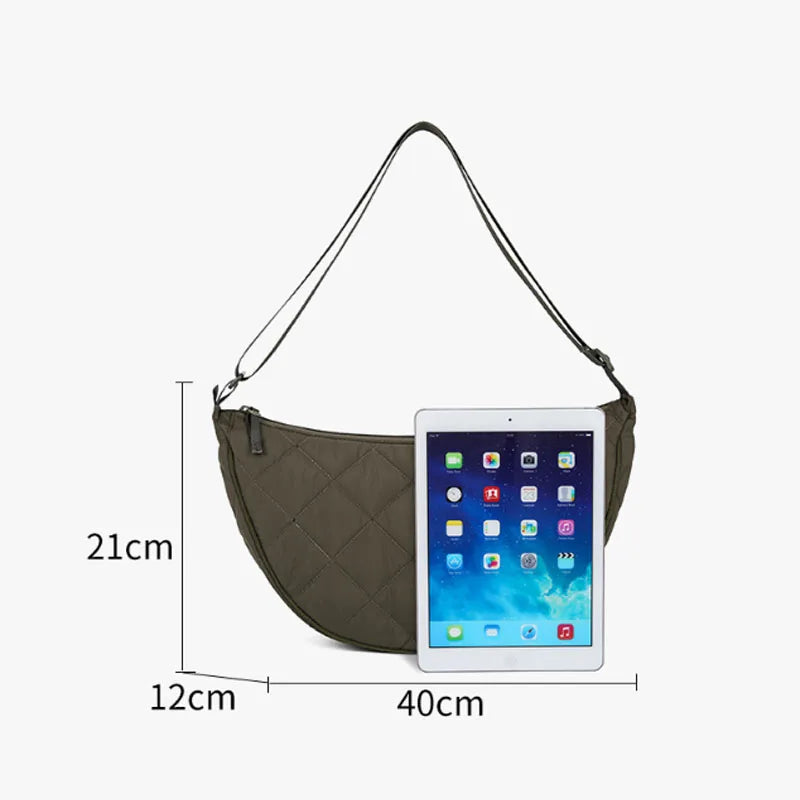 Sac banane demi-lune couleur unie sac bandoulière grande capacité sacs à bandoulière portables sacs de voyage en nylon à carreaux pour les trajets quotidiens