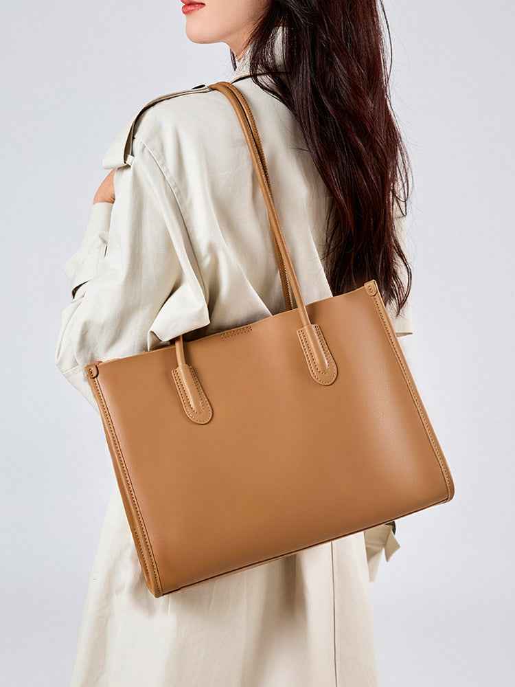 Lankin Women's Cowhide Leather Shoulder Bag – Large Capacity Versatile Commuter Tote