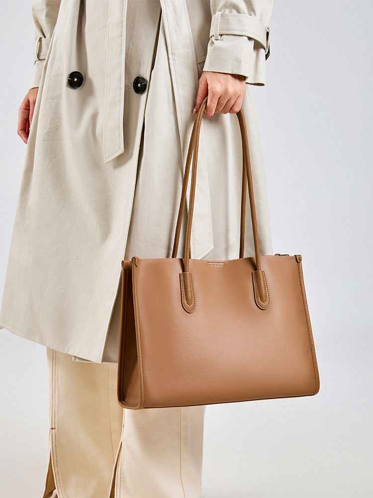 Lankin Women's Cowhide Leather Shoulder Bag – Large Capacity Versatile Commuter Tote
