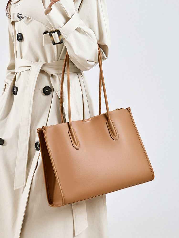 Lankin Women's Cowhide Leather Shoulder Bag – Large Capacity Versatile Commuter Tote