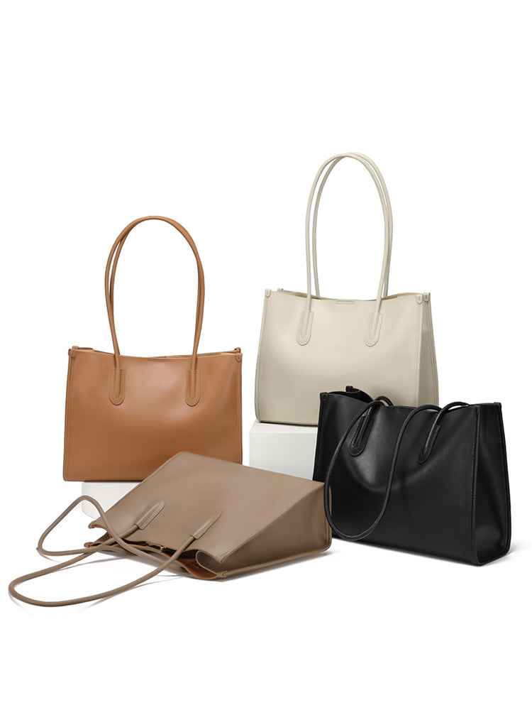 Lankin Women's Cowhide Leather Shoulder Bag – Large Capacity Versatile Commuter Tote