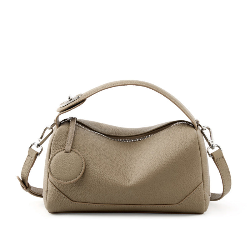 First-Layer Cowhide Women's Bag, Fashionable Genuine Leather Cross-Border Boston Bag, Versatile Trendyy Hand-Held Crossbody Bag