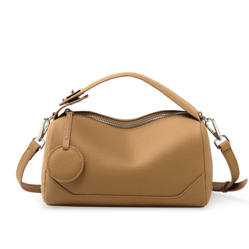 First-Layer Cowhide Women's Bag, Fashionable Genuine Leather Cross-Border Boston Bag, Versatile Trendyy Hand-Held Crossbody Bag