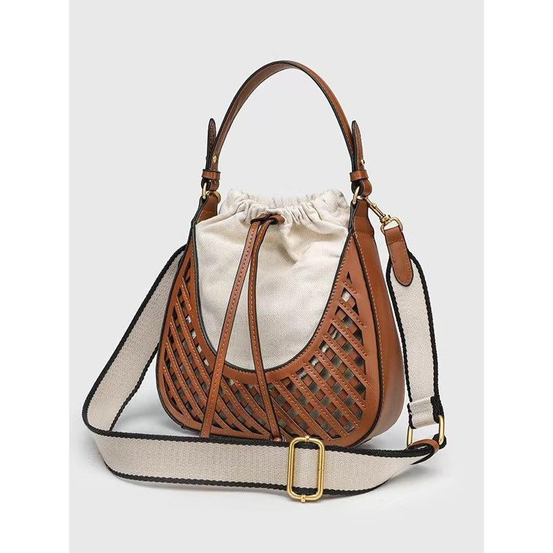 2026 New Model Single-Shoulder Bucket Bag Retro Woven Handbag Crossbody Canvas Drawstring Bag