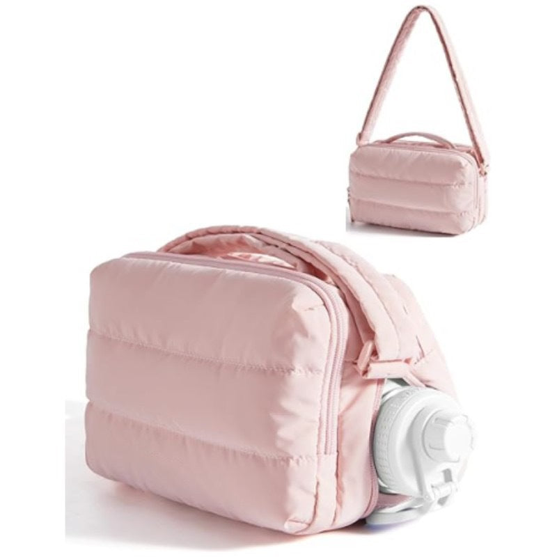 Women Travel Convenient Quilted Fluffy Water Bottle Bag Small Thermos Cup Sleeve Handbag Crossbody Bag