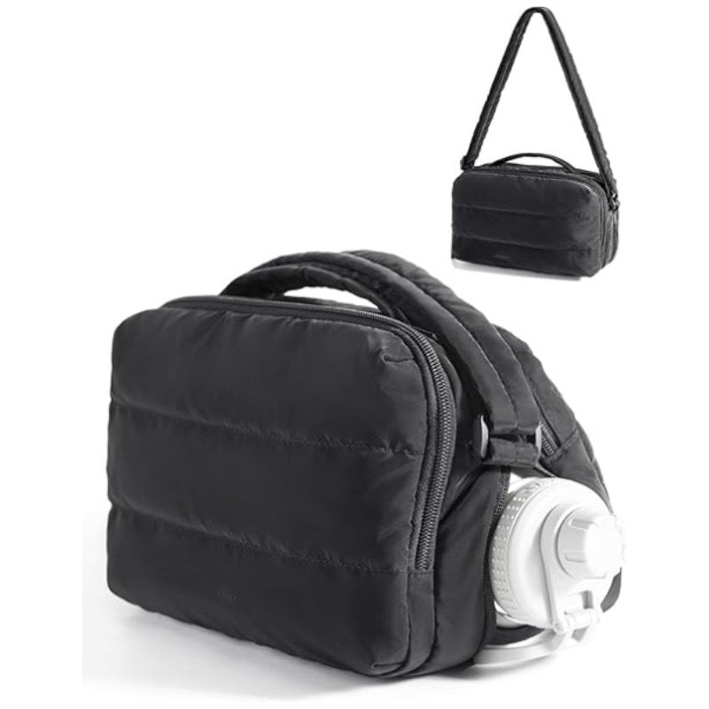 Women Travel Convenient Quilted Fluffy Water Bottle Bag Small Thermos Cup Sleeve Handbag Crossbody Bag