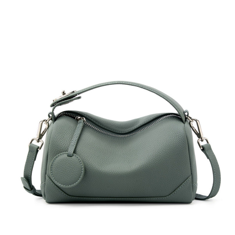 First-Layer Cowhide Women's Bag, Fashionable Genuine Leather Cross-Border Boston Bag, Versatile Trendyy Hand-Held Crossbody Bag