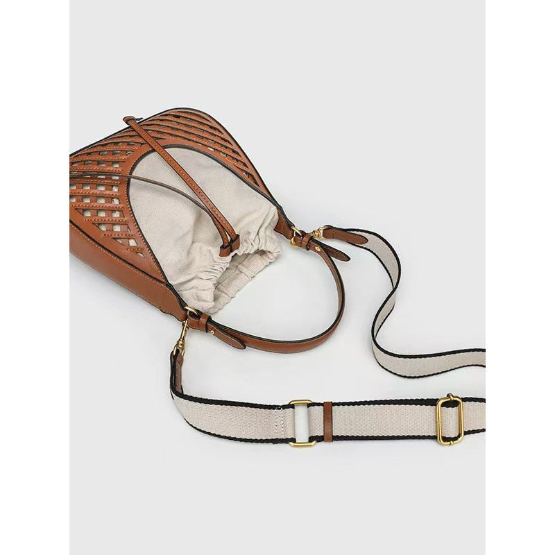 2026 New Model Single-Shoulder Bucket Bag Retro Woven Handbag Crossbody Canvas Drawstring Bag