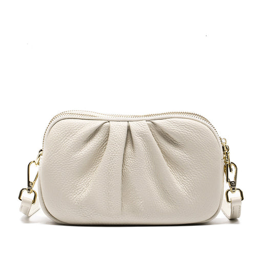 First Layer Cowhide Small Bag Women's Messenger Bag 2026 New Simple All-Match Leather Pleated Mother Bag Mobile Phone Bag