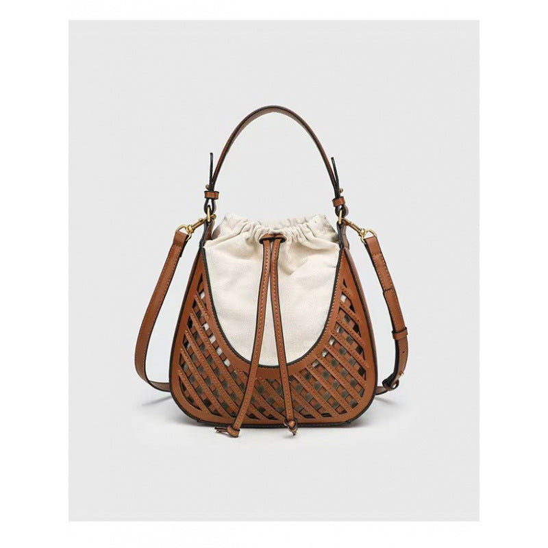 2026 New Model Single-Shoulder Bucket Bag Retro Woven Handbag Crossbody Canvas Drawstring Bag