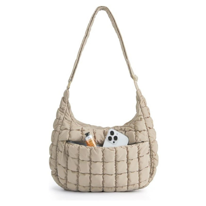 Gefaltete Wolkentragetasche, Umhängetasche, Handtasche, Knödeltasche, gesteppte Baumwoll-Damen-Plüschtasche