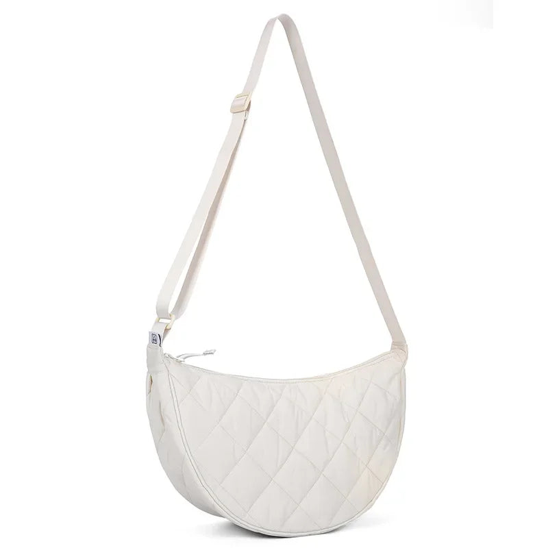 Half Moon Belt Bag Solid Color Crossbody Bag Large Capacity Shoulder Bags Portable Nylon Plaid Travel Bags for Commuting