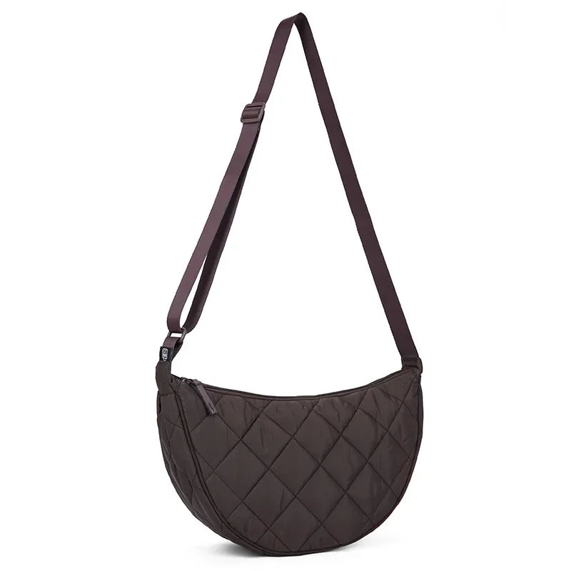 Half Moon Belt Bag Solid Color Crossbody Bag Large Capacity Shoulder Bags Portable Nylon Plaid Travel Bags for Commuting