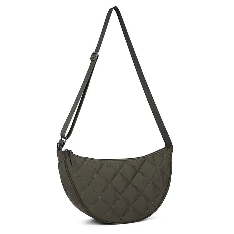 Sac banane demi-lune couleur unie sac bandoulière grande capacité sacs à bandoulière portables sacs de voyage en nylon à carreaux pour les trajets quotidiens