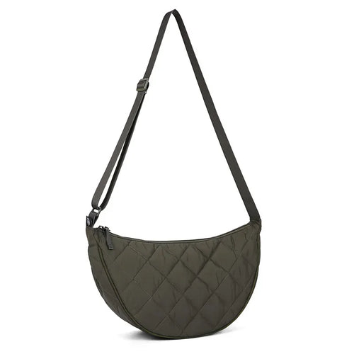 Lankin Half Moon Crossbody Bag – Nylon Plaid Large Capacity Travel Bag