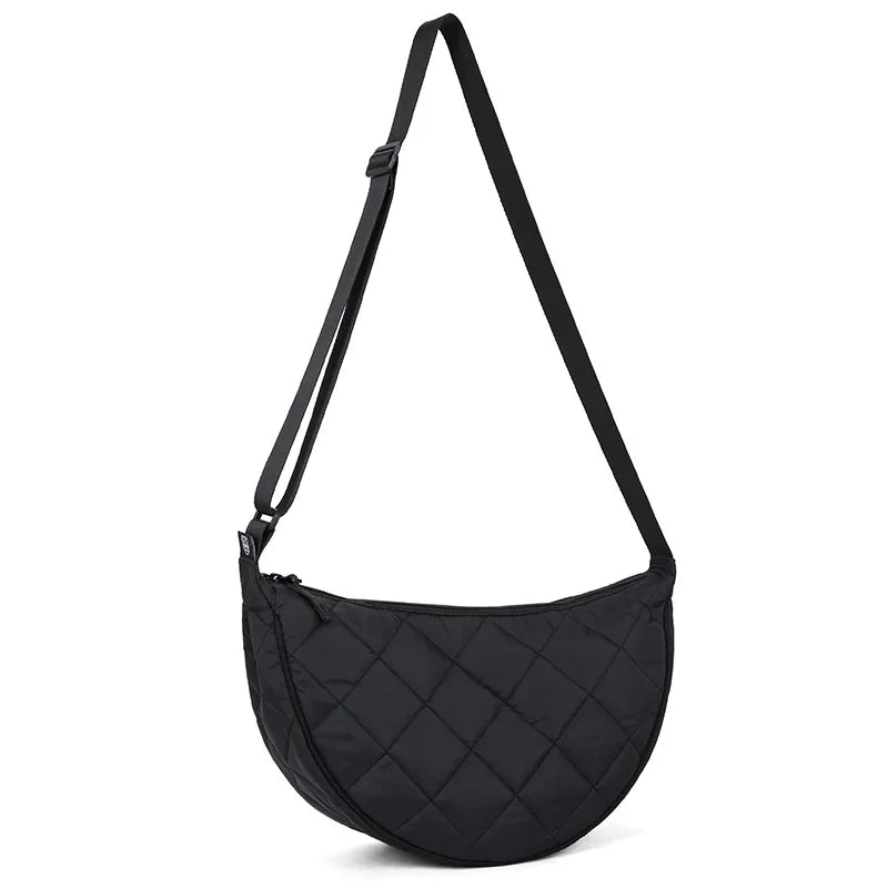 Half Moon Belt Bag Solid Color Crossbody Bag Large Capacity Shoulder Bags Portable Nylon Plaid Travel Bags for Commuting